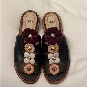 Fendi Black Sandals with Floral Accents